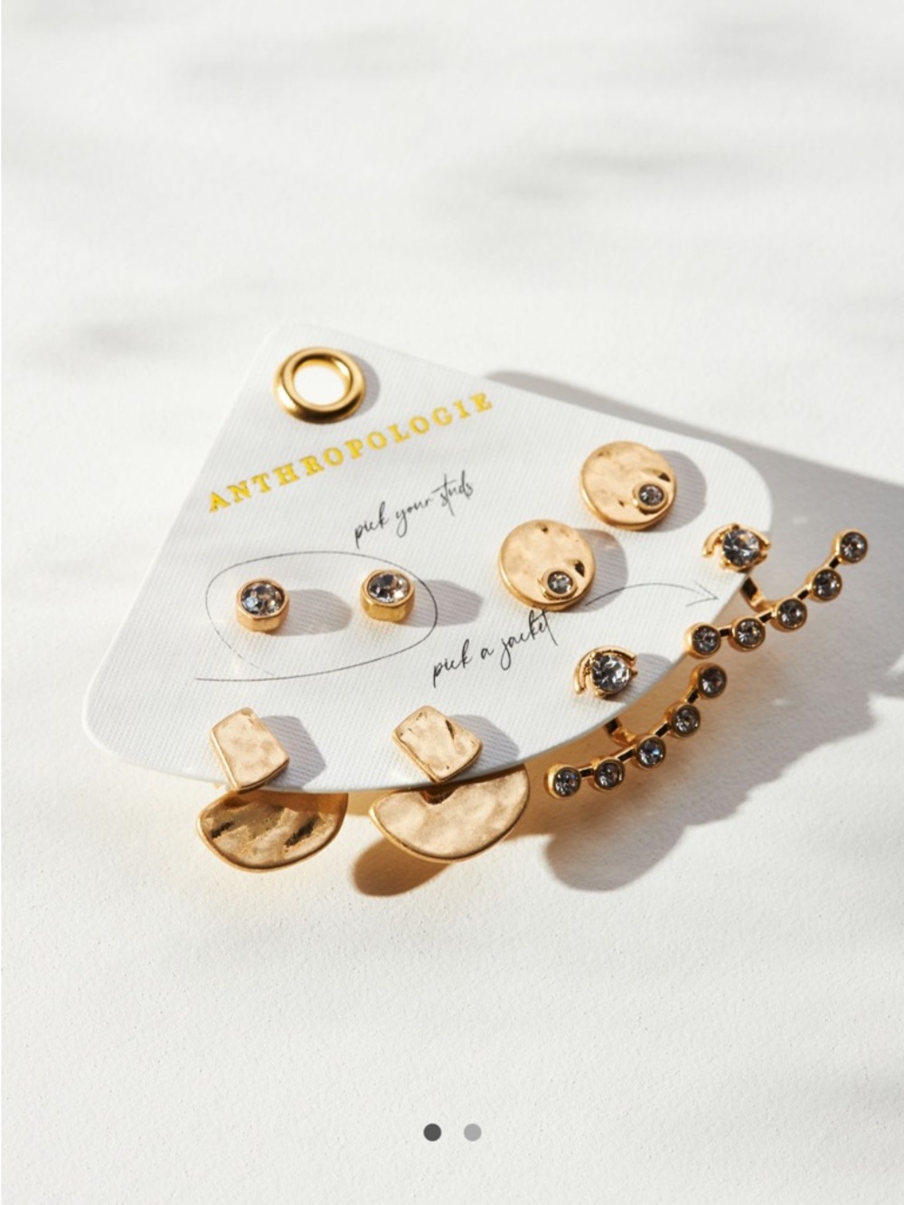 Anthropologie Gold Crystal Multi-Stud & Ear Crawler Set